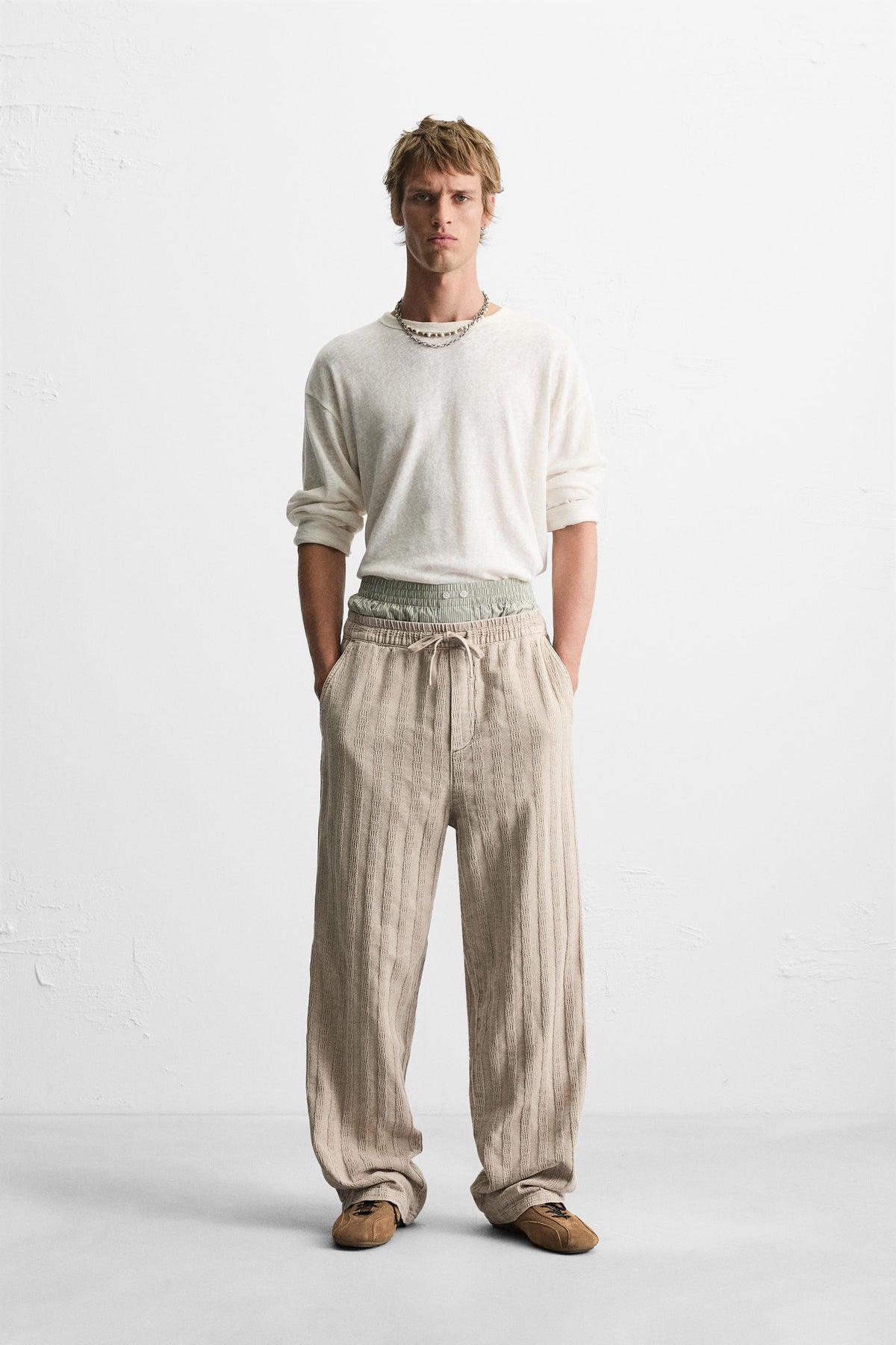 RELAXED FIT JACQUARD TROUSERS - Image 1
