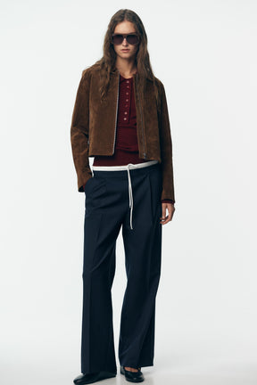 Wide-leg double waistband trousers