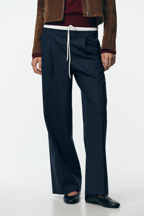 Wide-leg double waistband trousers