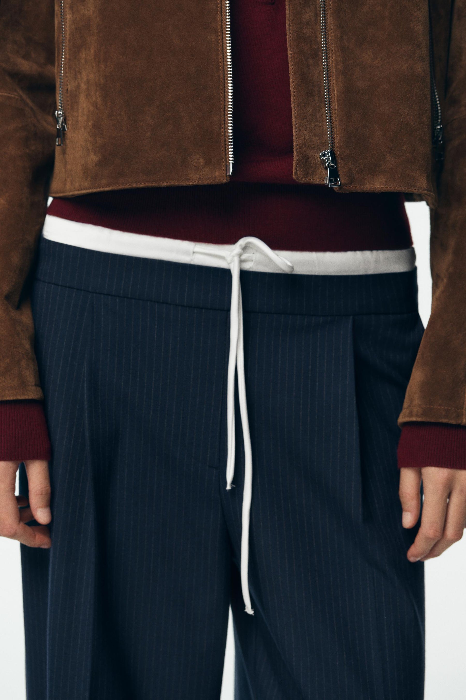 Wide-leg double waistband trousers