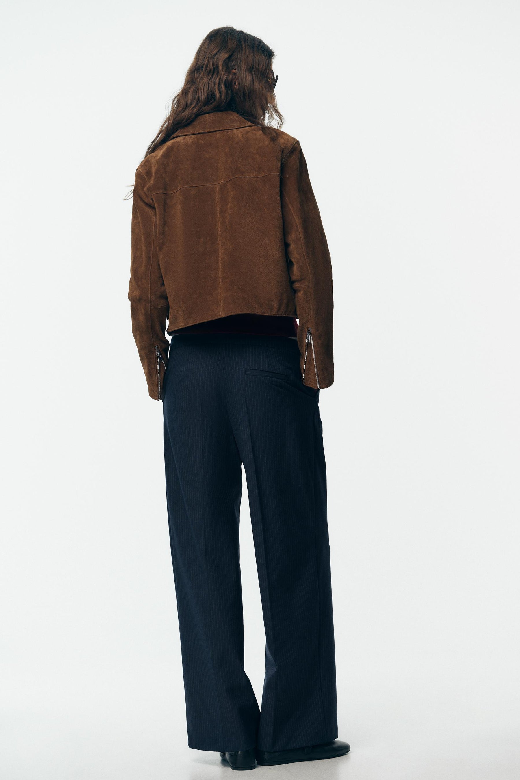 Wide-leg double waistband trousers