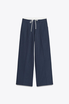 Wide-leg double waistband trousers