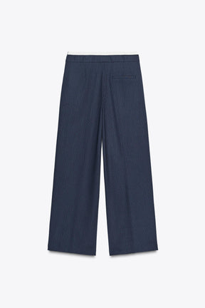 Wide-leg double waistband trousers