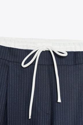 Wide-leg double waistband trousers