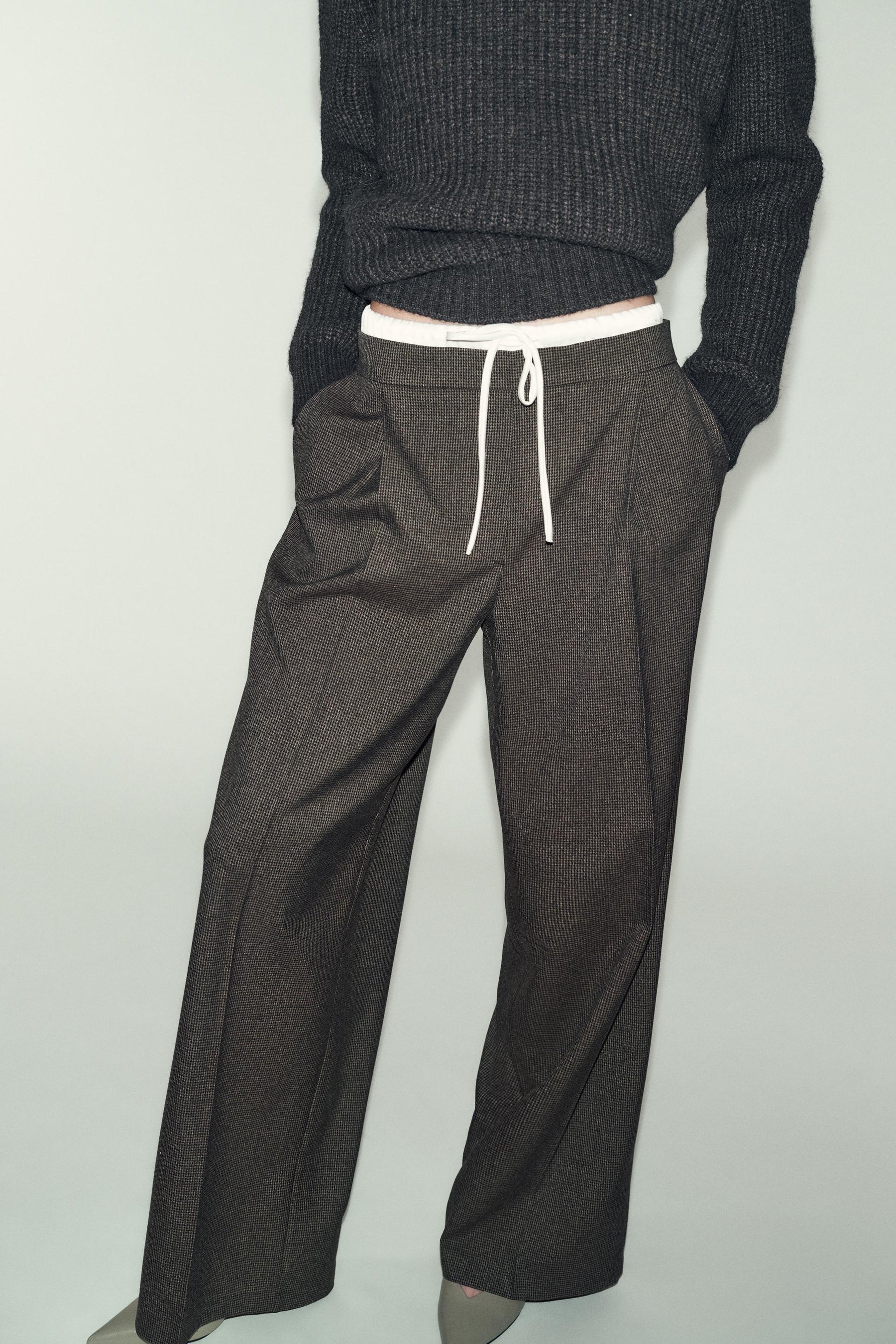 Wide-Leg Houndstooth Trousers