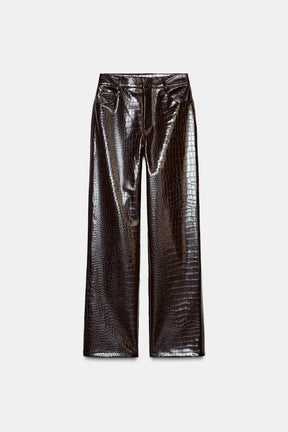 Faux Leather Straight Trousers