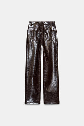 Faux Leather Straight Trousers