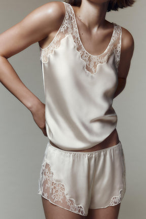 SATIN LACE TRIM SHORTS