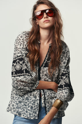 Floral Embroidered Beaded Blouse