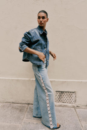 Wide-Leg Jeans with Crochet