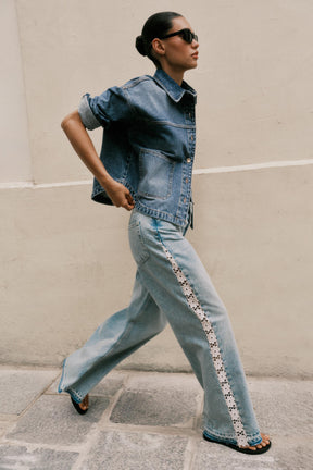 Wide-Leg Jeans with Crochet