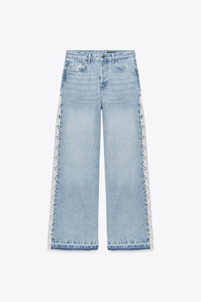 Wide-Leg Jeans with Crochet