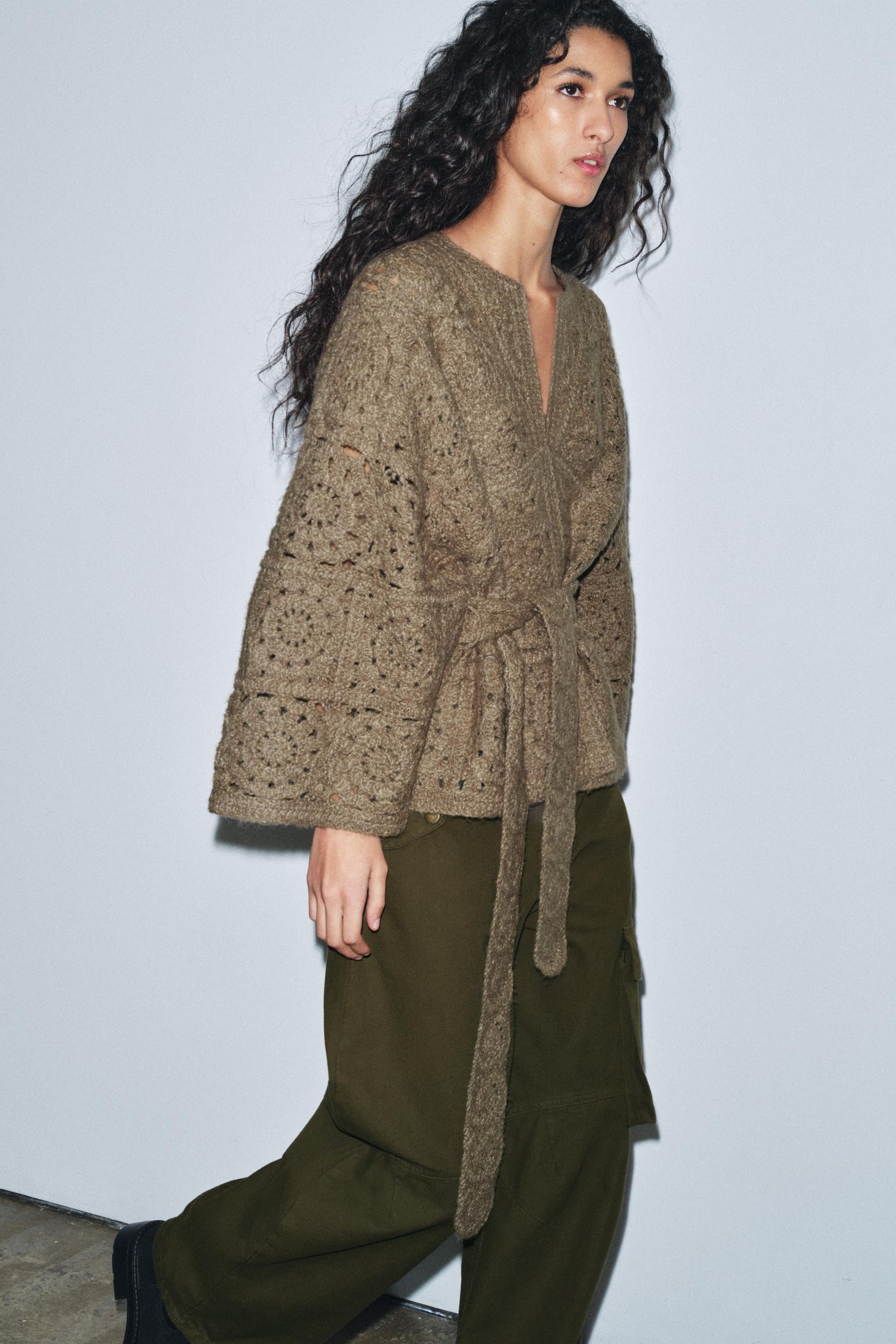 Belted knit cardigan