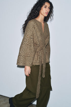 Belted knit cardigan