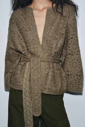 Belted knit cardigan