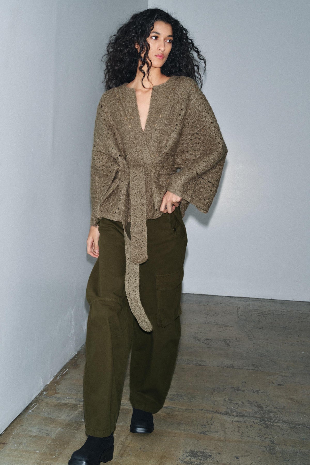 Belted knit cardigan