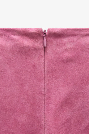 Suede Leather Midi Skirt