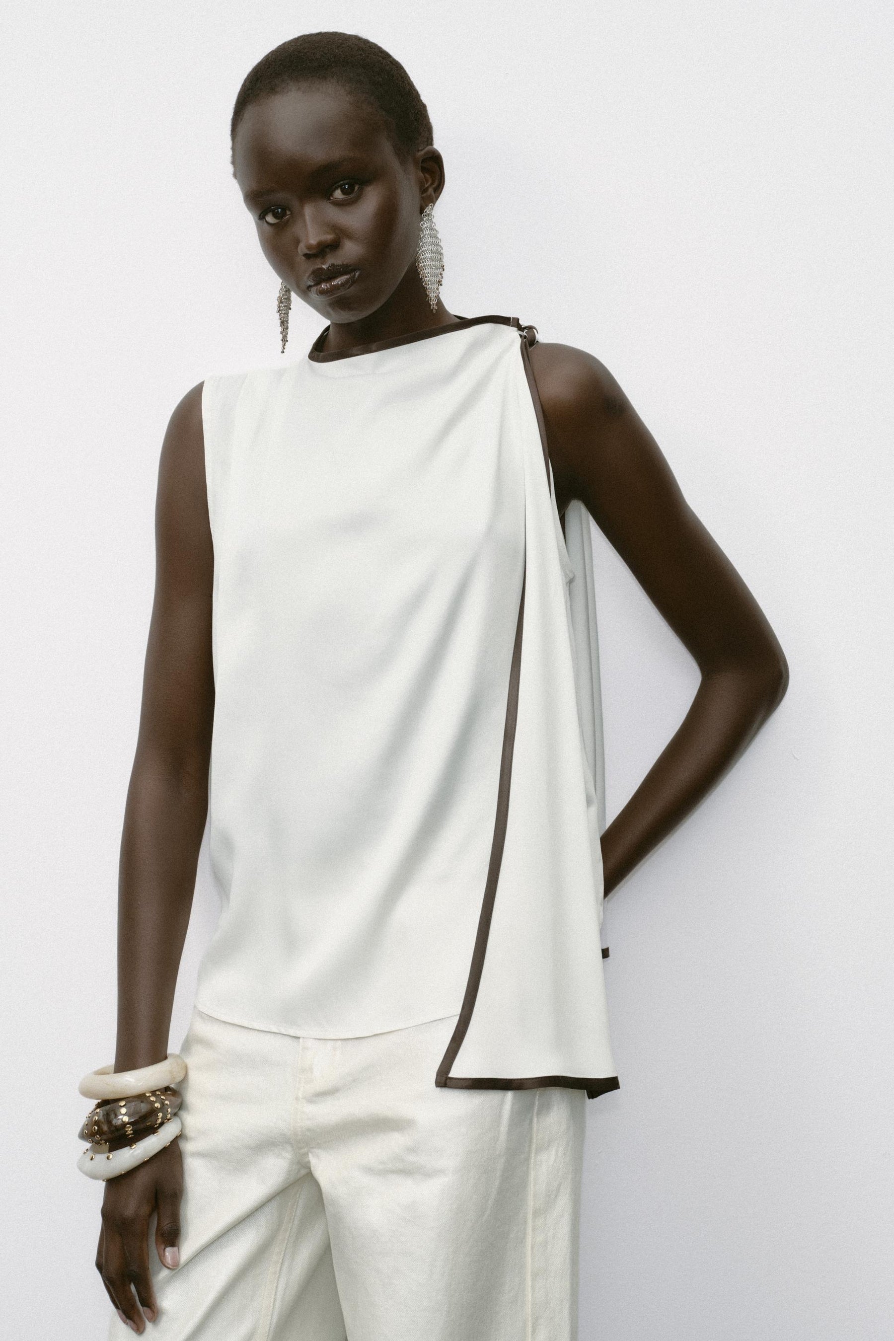 Satin Bow Trimmed Top