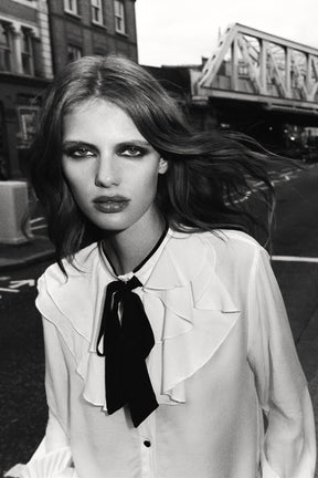 Ruffled Contrast Bow Blouse