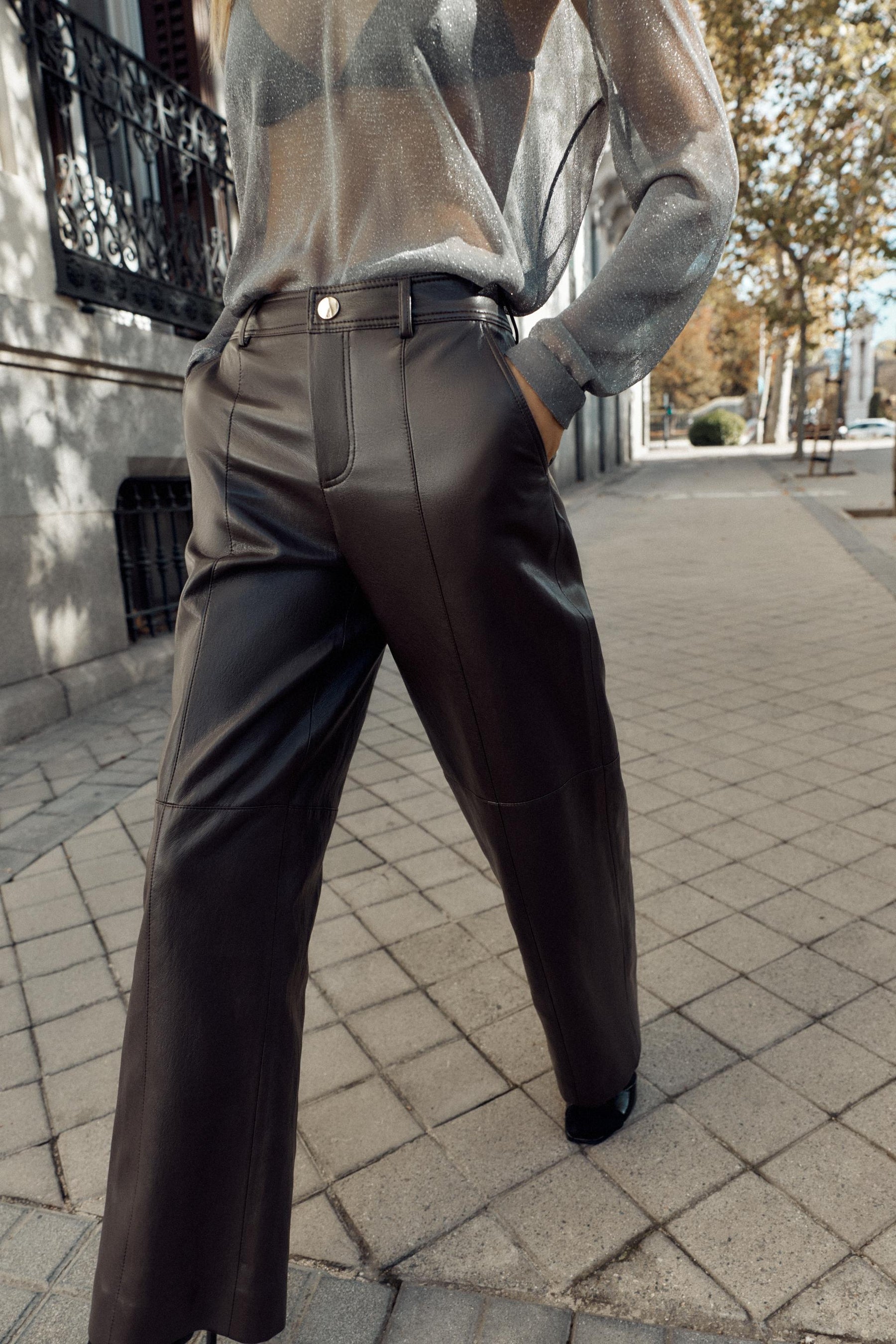 FAUX LEATHER STRAIGHT TROUSERS
