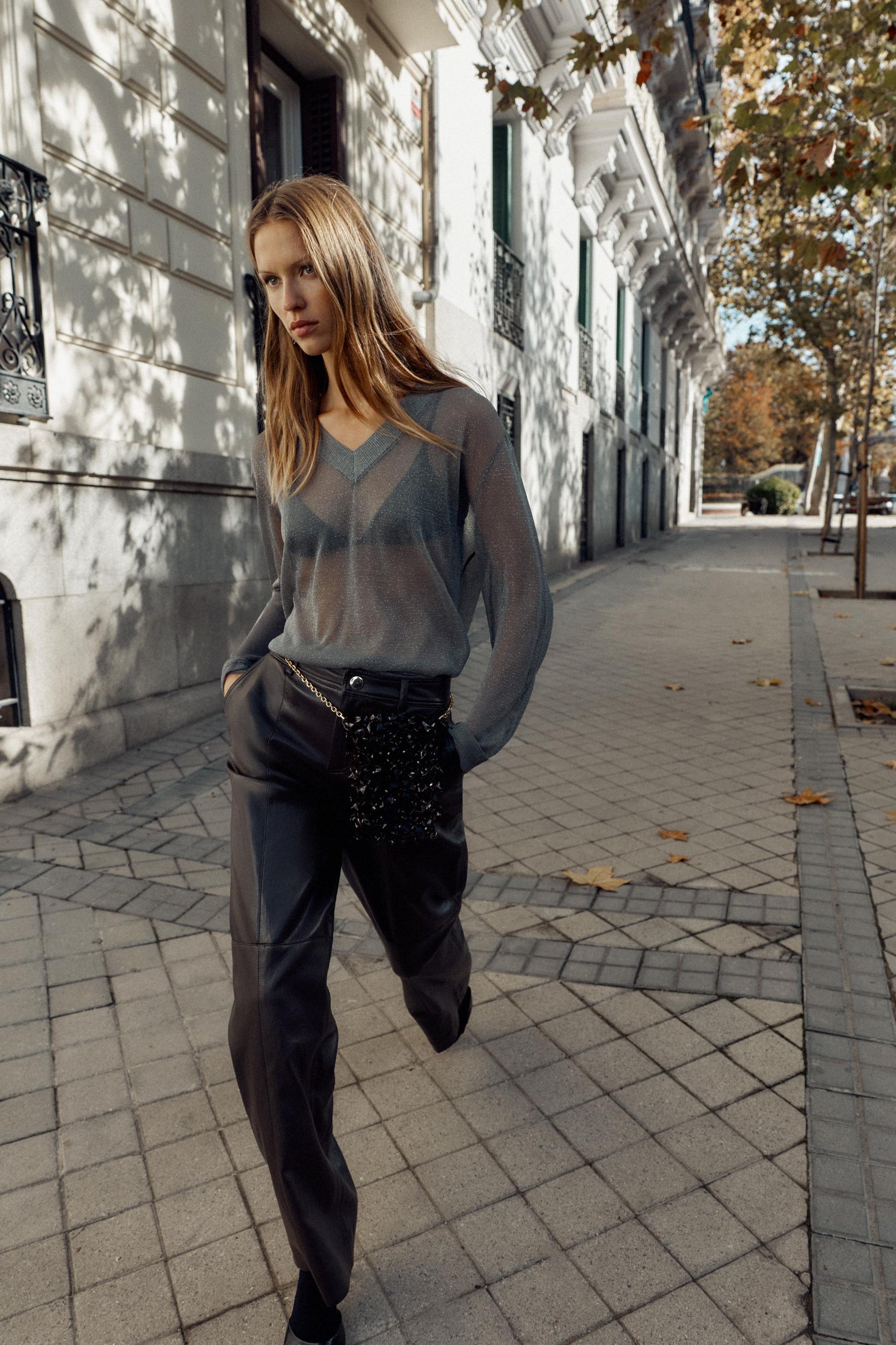 FAUX LEATHER STRAIGHT TROUSERS