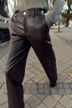 FAUX LEATHER STRAIGHT TROUSERS