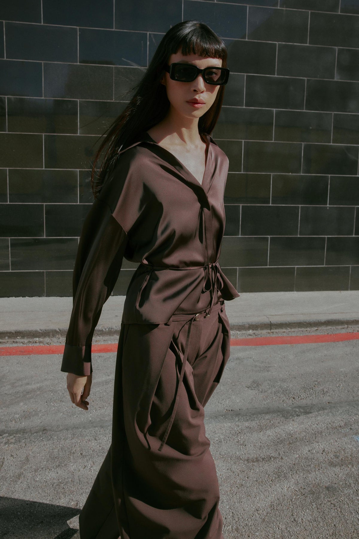 Satin blouse with belt