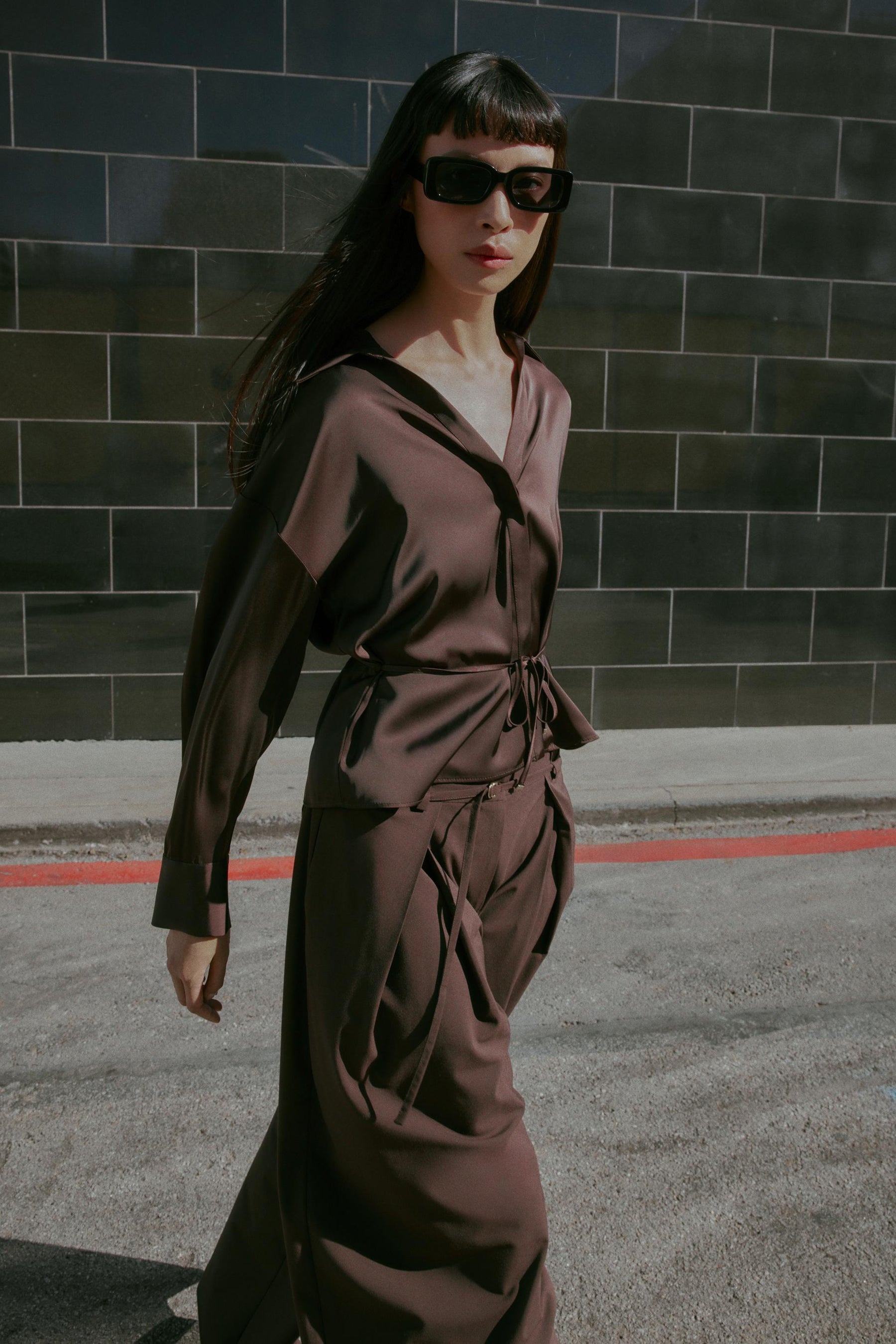 Satin blouse with belt