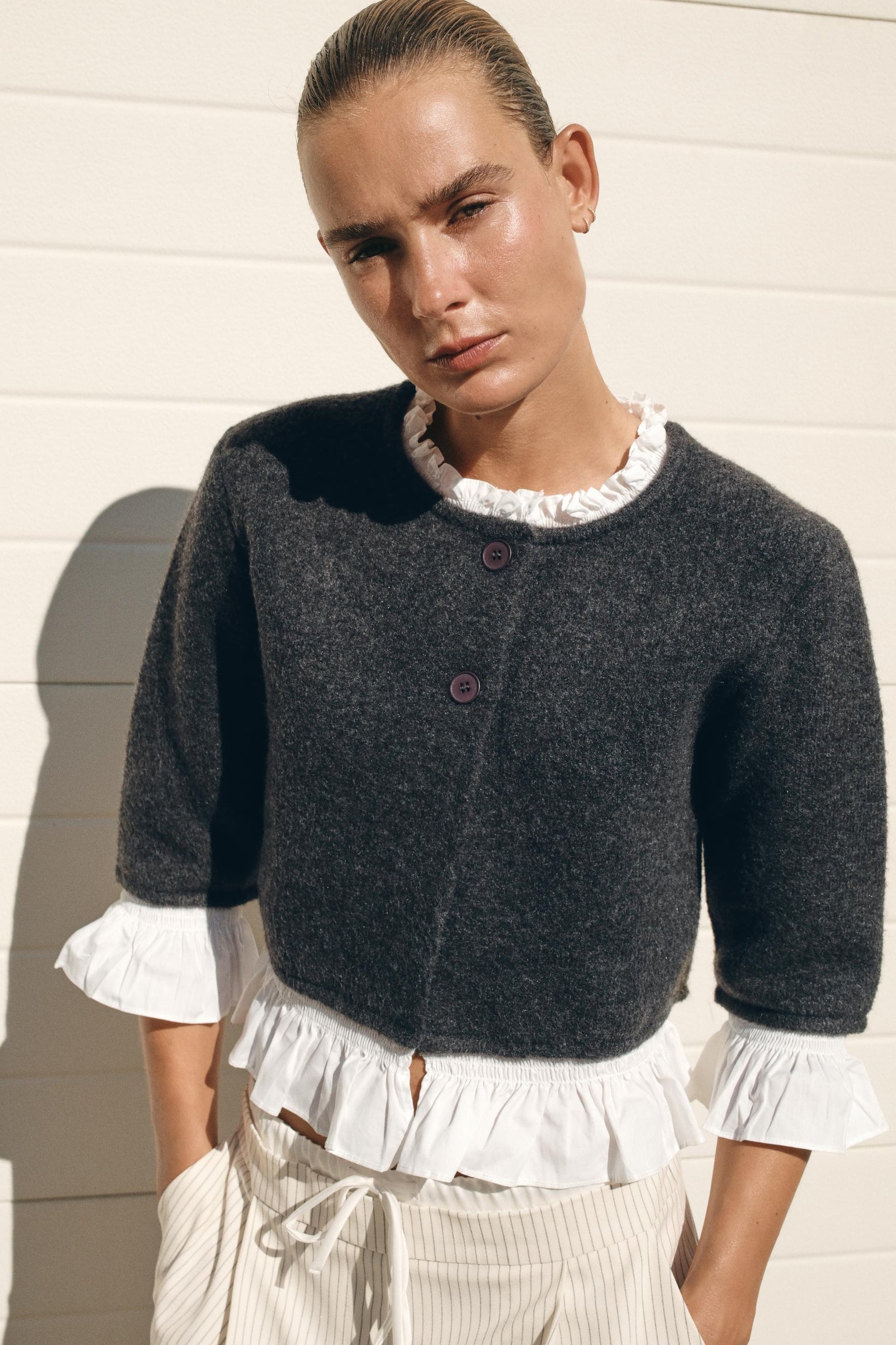 CONTRAST POPLIN CARDIGAN