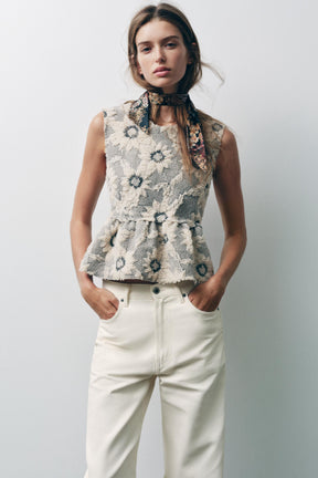 FLORAL TEXTURED PEPLUM TOP - Image 2