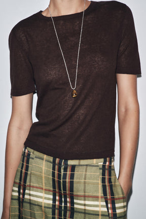 SHORT SLEEVE KNIT LINEN BLEND TOP - Image 3