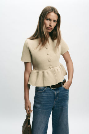 SHORT SLEEVE PEPLUM CARDIGAN - Image 2