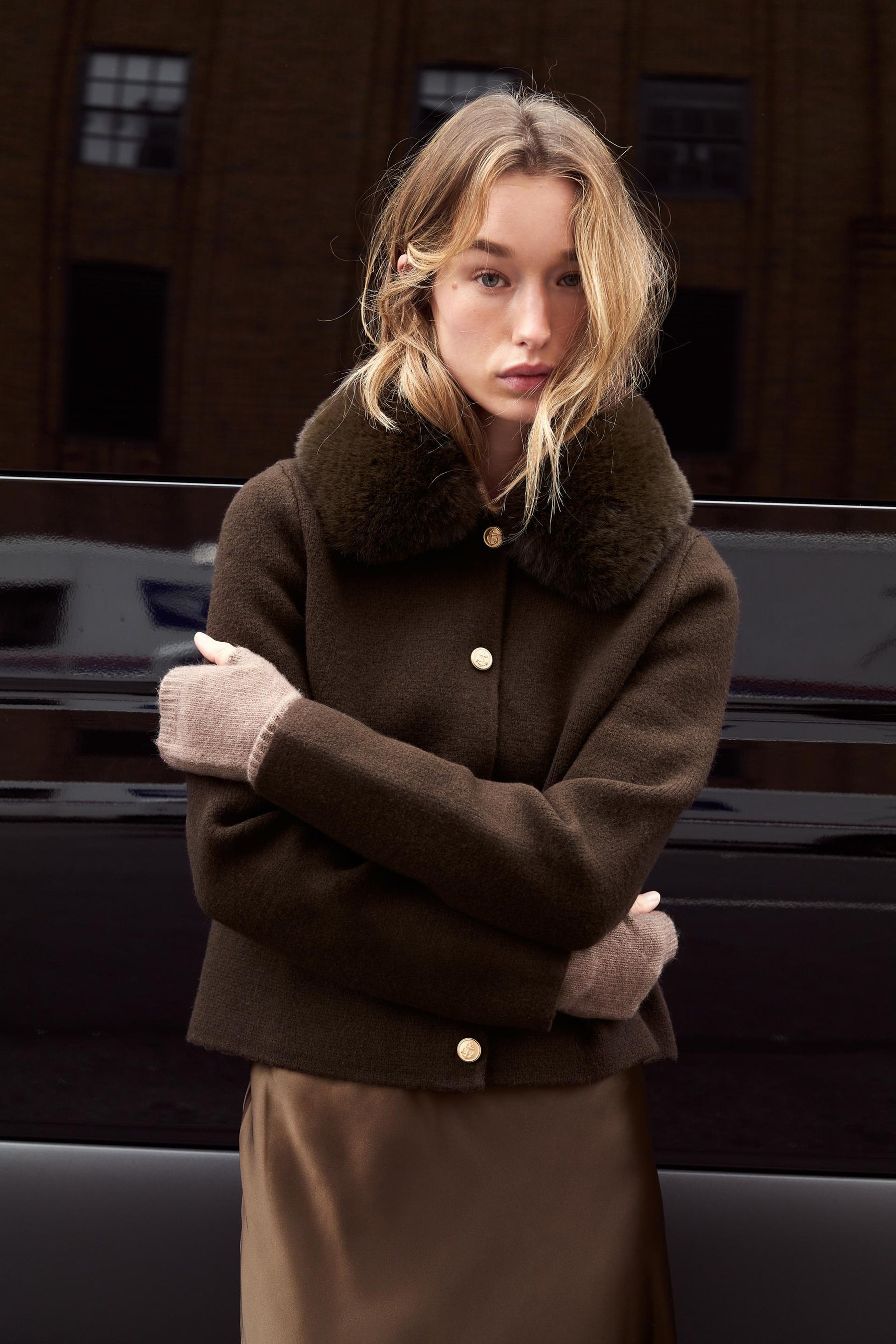 Faux Fur Collar Cardigan