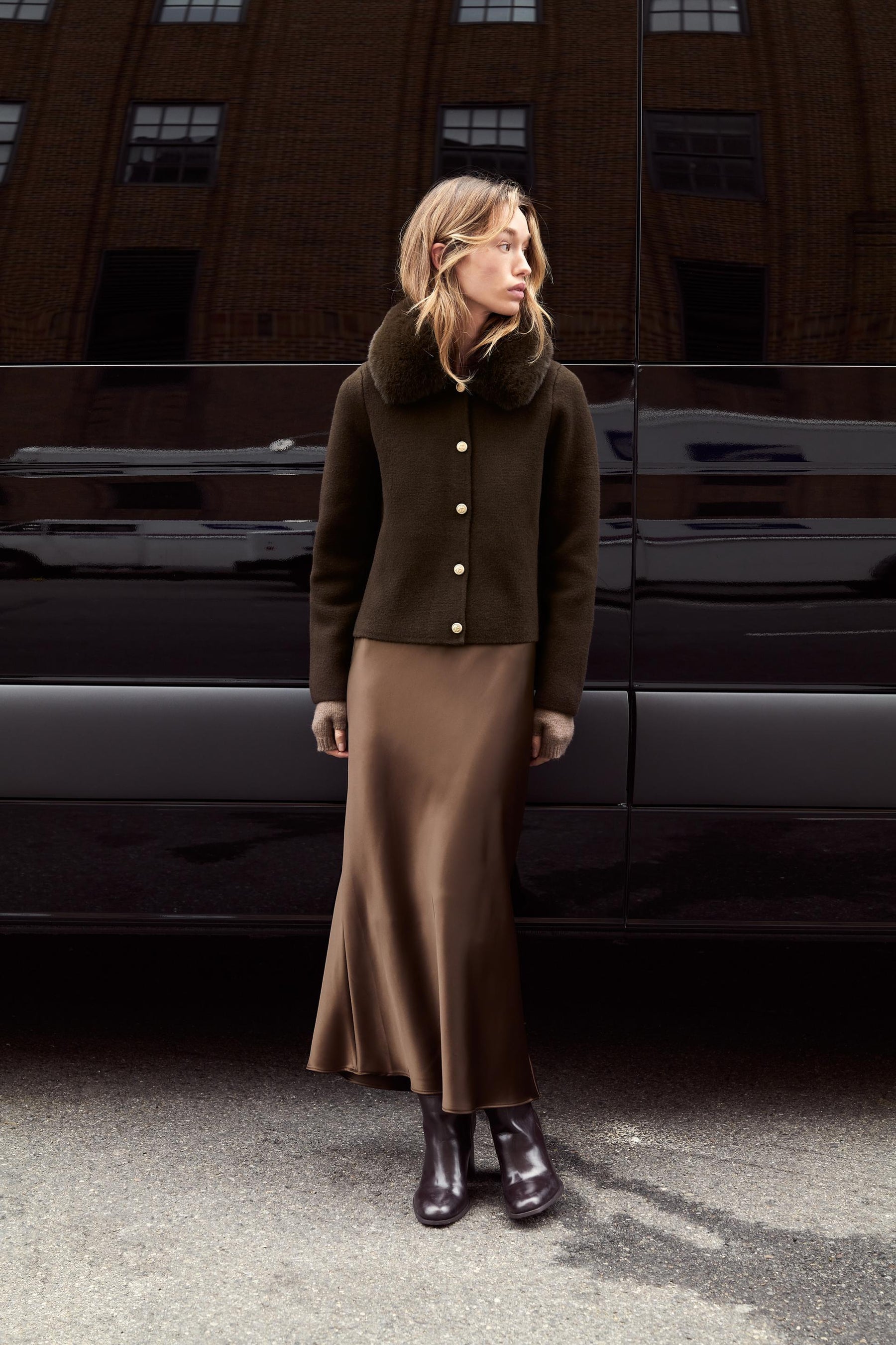 Faux Fur Collar Cardigan