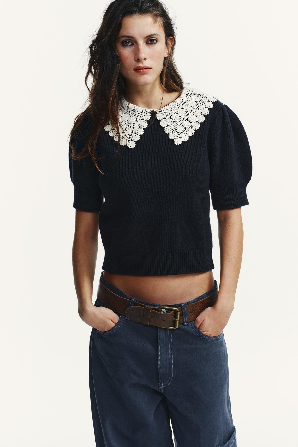 SHORT SLEEVE CROCHET KNIT JUMPER - Image 2