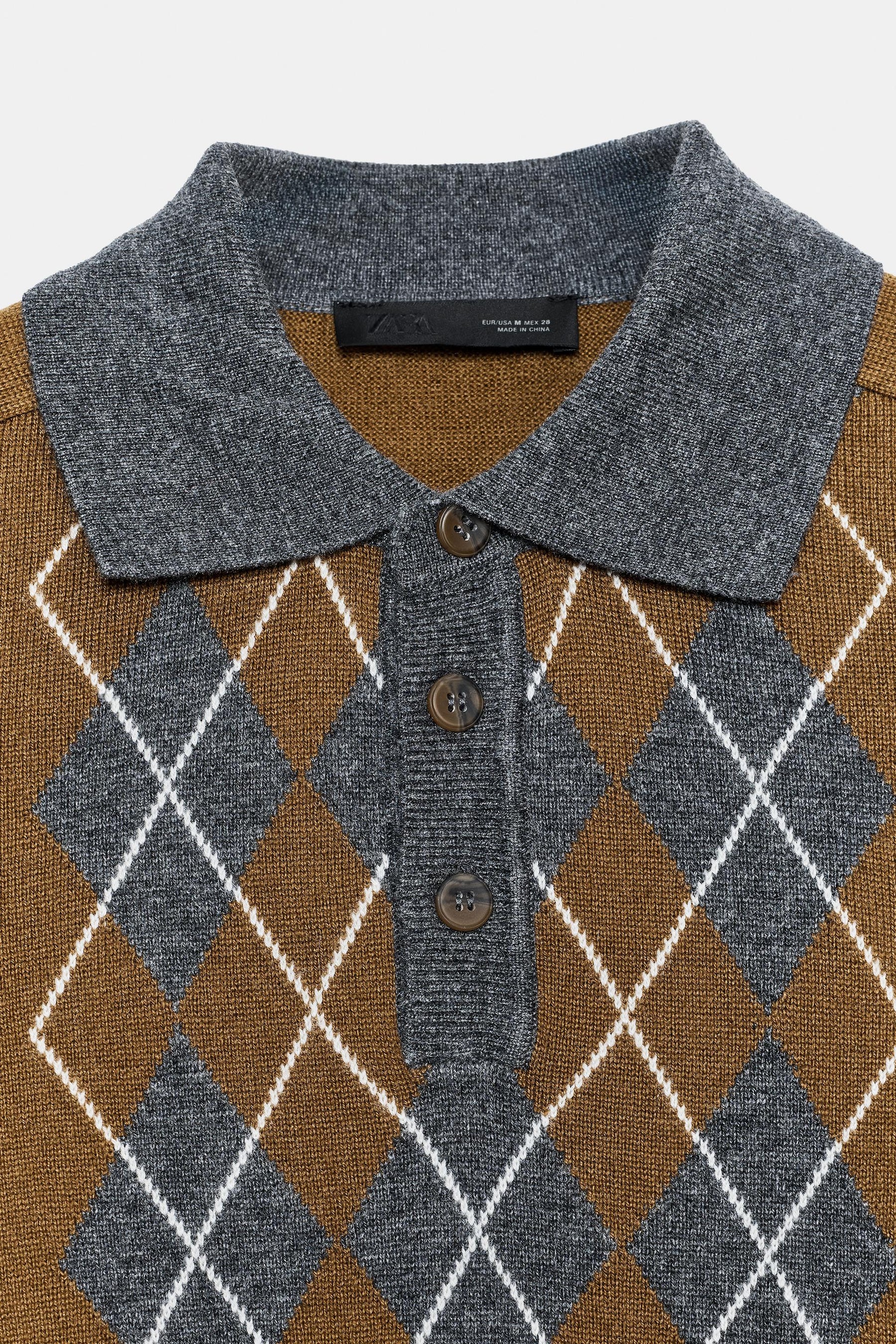 Argyle Knit Polo Shirt