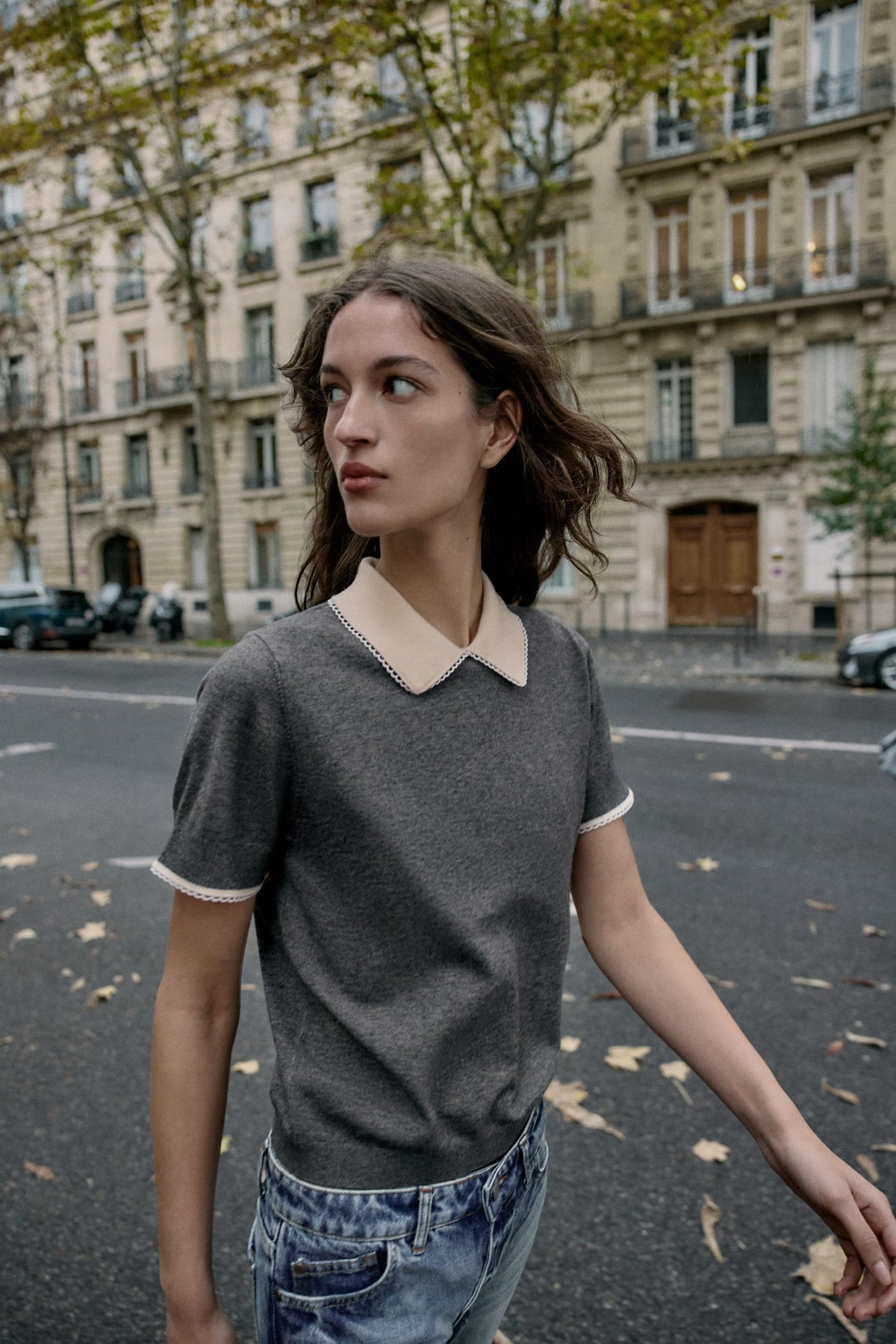 Lace-Trimmed Short Sleeve Shirt