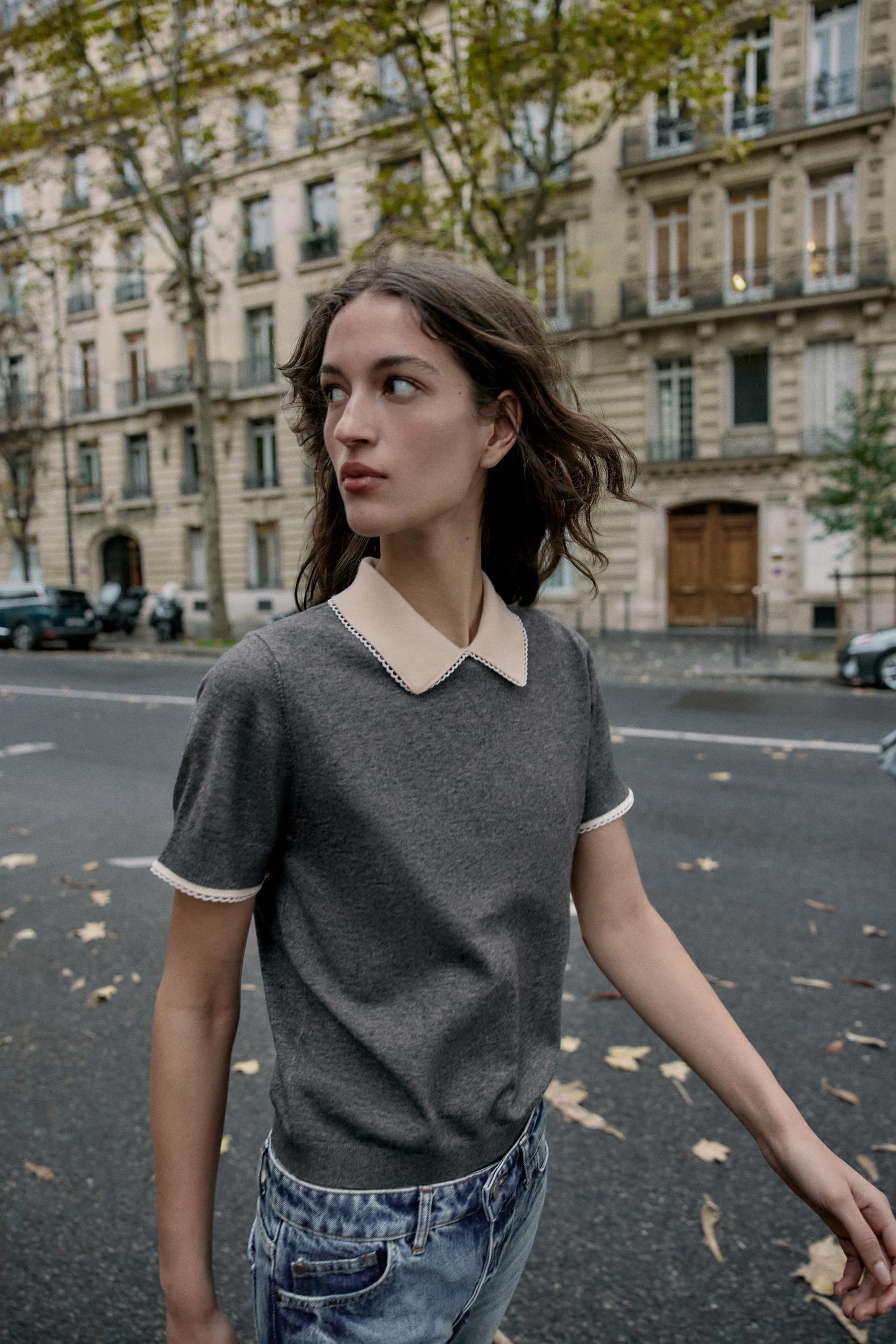 LACE-TRIMMED POLO SHIRT