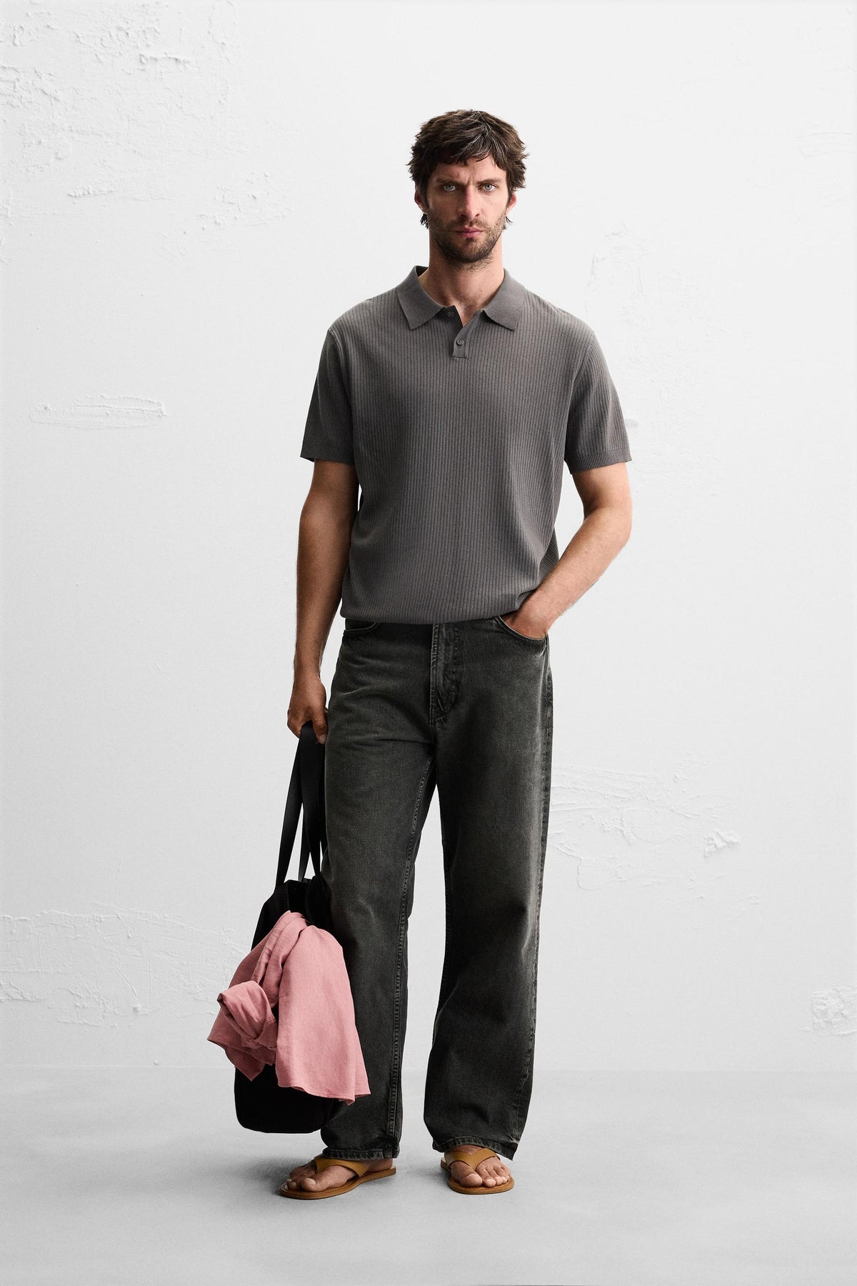 RIB KNIT POLO SHIRT - Image 1