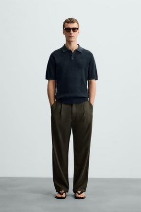 VERTICAL TEXTURED KNIT POLO SHIRT - Image 1