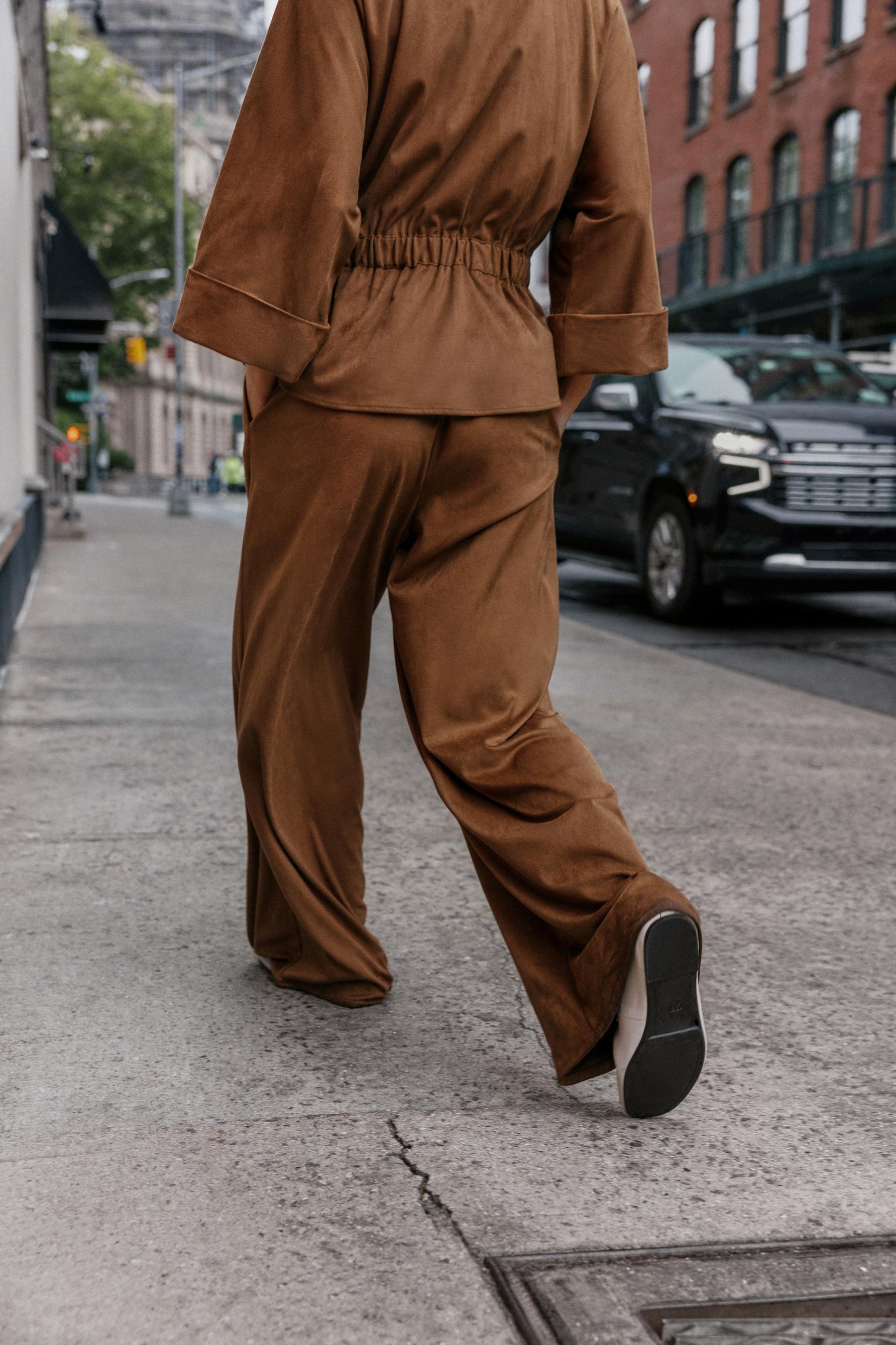 FAUX SUEDE WIDE-LEG TROUSERS