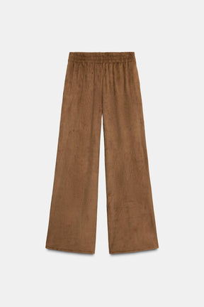 FAUX SUEDE WIDE-LEG TROUSERS
