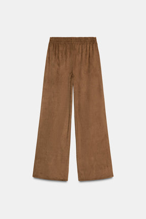 FAUX SUEDE WIDE-LEG TROUSERS