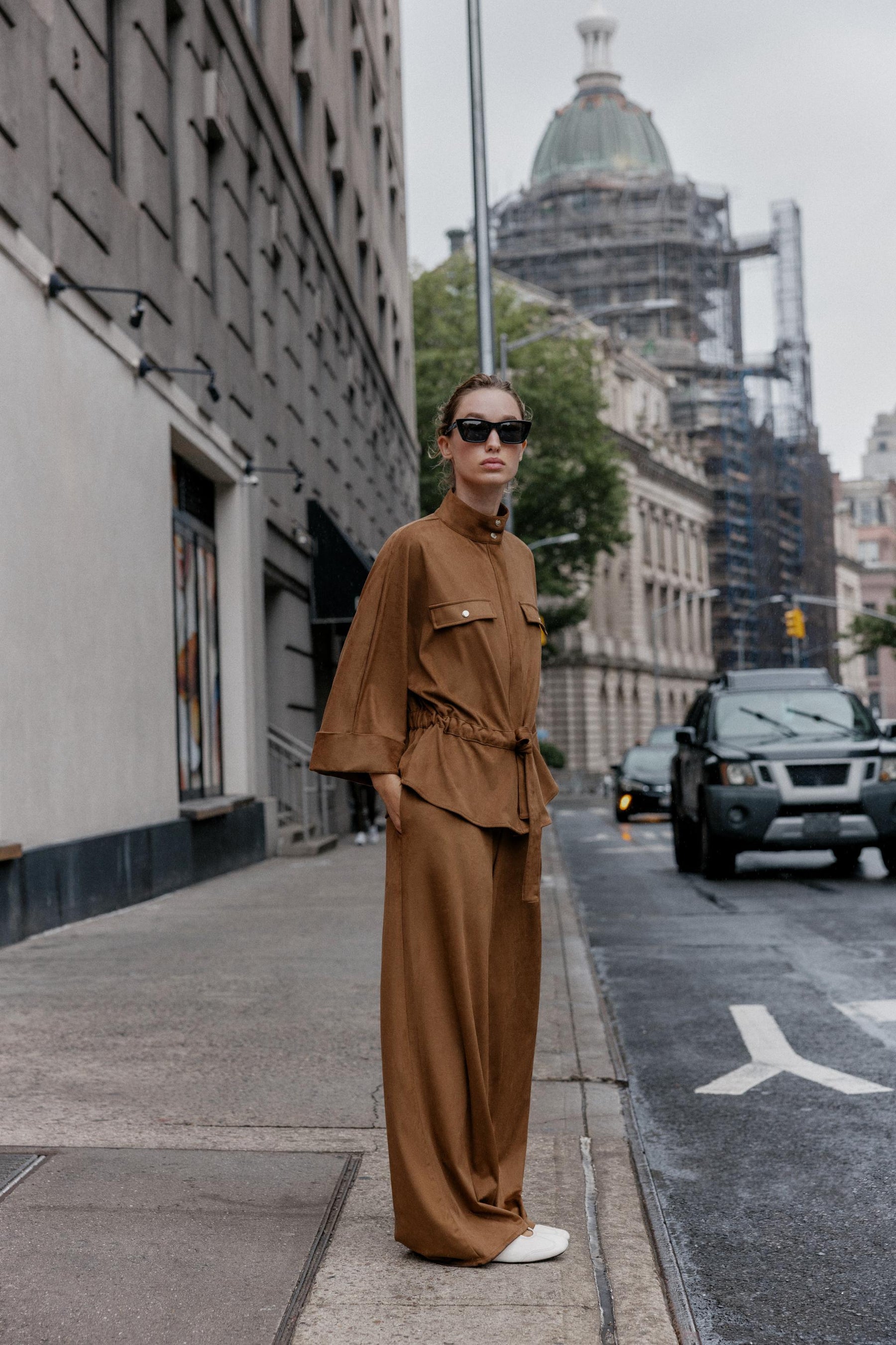 FAUX SUEDE WIDE-LEG TROUSERS