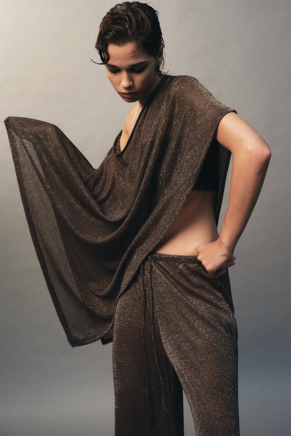 METALLIC THREAD PALAZZO PANTS