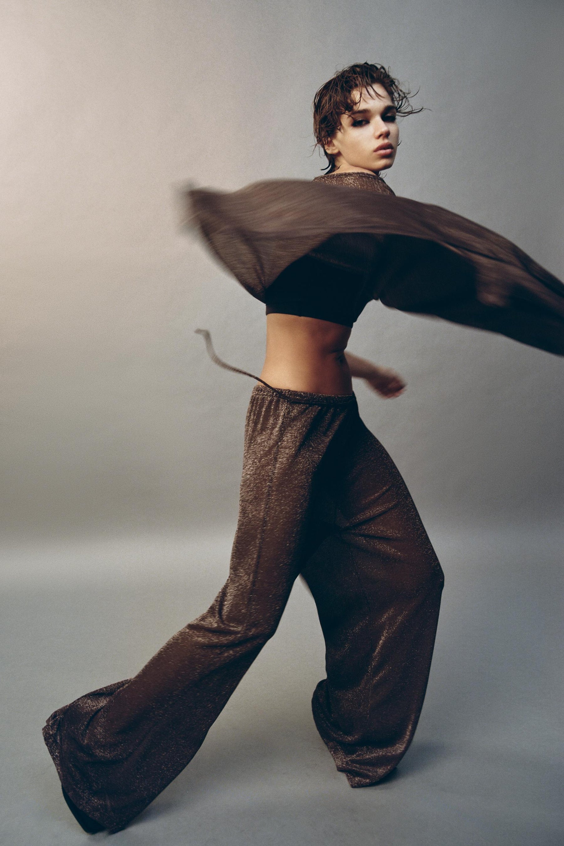 METALLIC THREAD PALAZZO PANTS