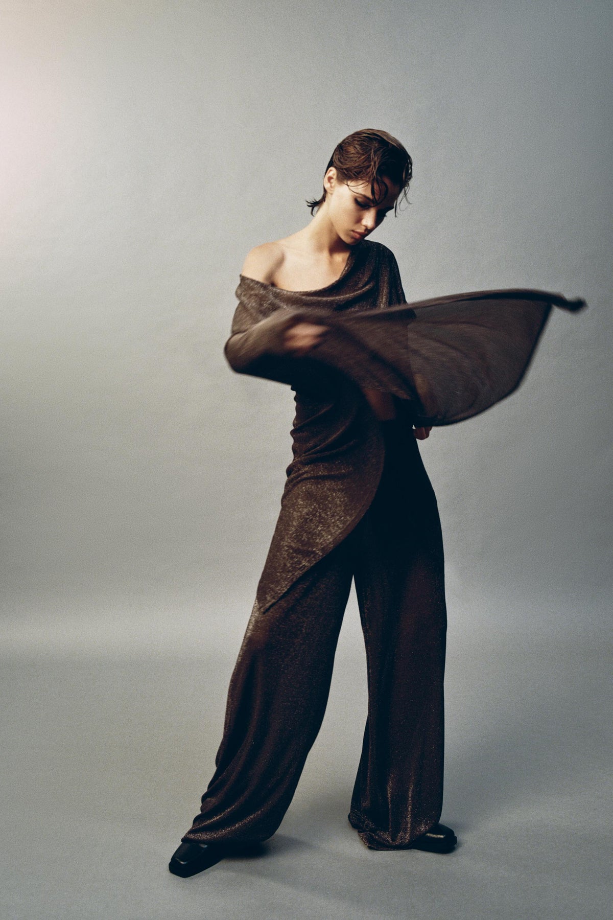 METALLIC THREAD PALAZZO PANTS