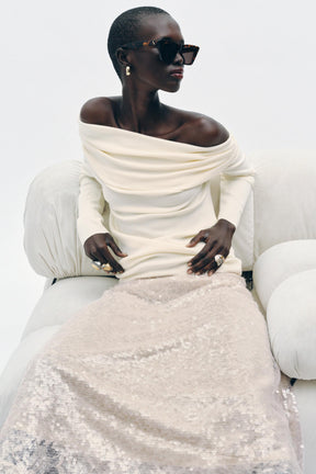 SEQUINNED KNIT MIDI SKIRT