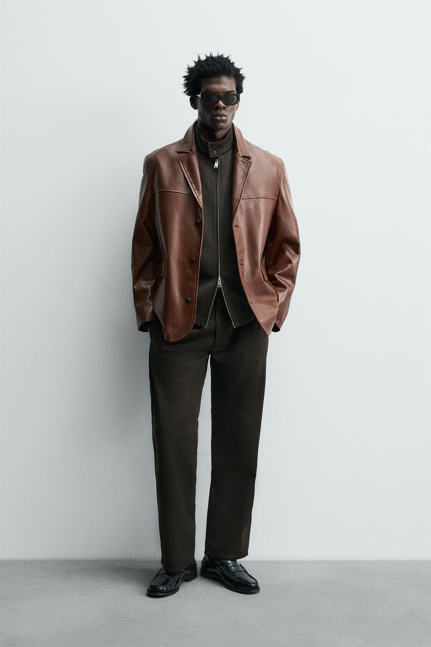 RELAXED FIT LEATHER BLAZER - Image 1
