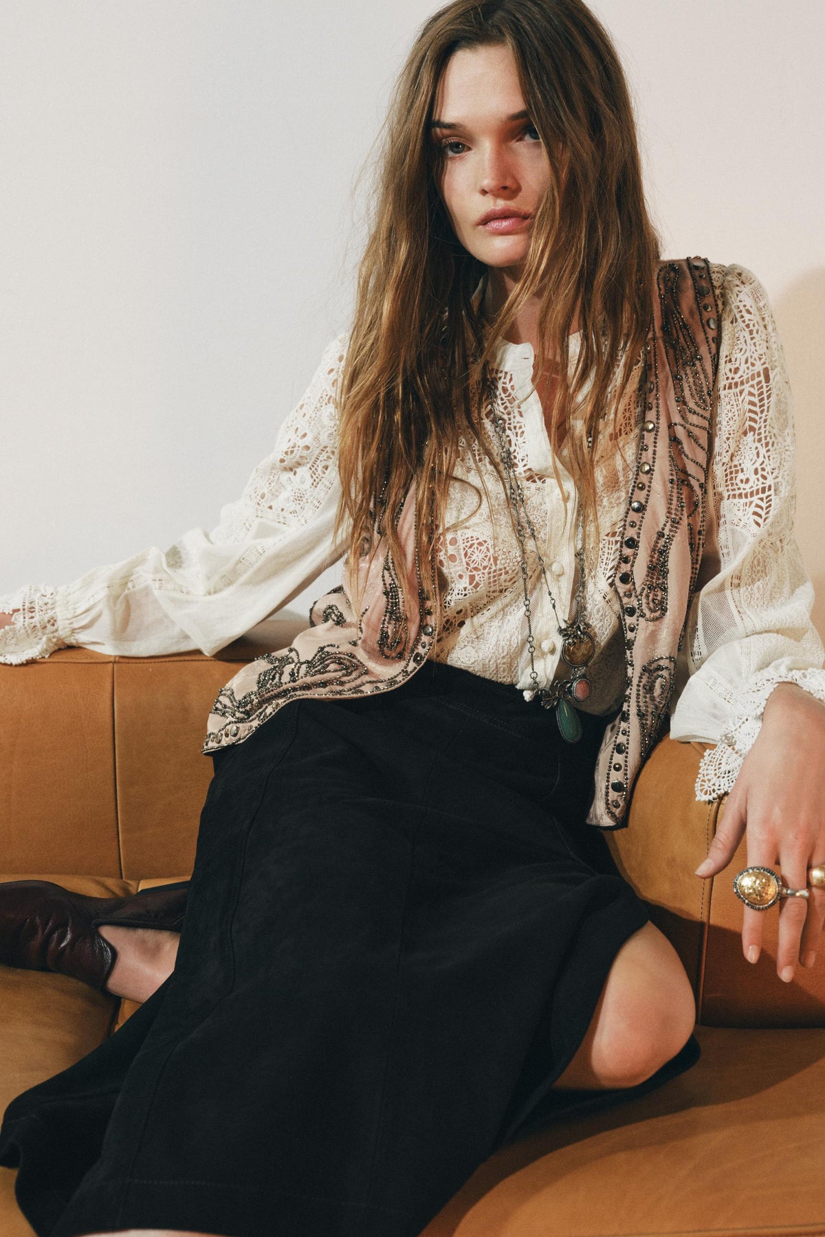 Suede Leather Cape Skirt